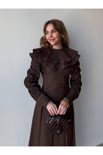 ebrulied Azure Kahve Denim Elbise