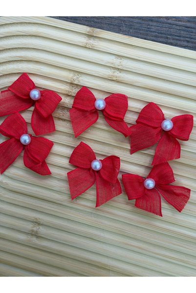 E Elmas Linen Ribbon Bow with Pearls 25 Pieces