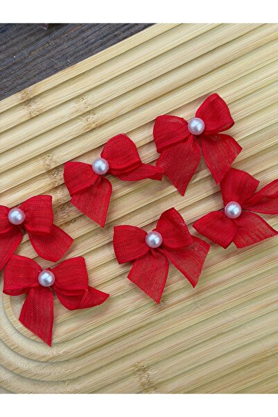 E Elmas Linen Ribbon Bow with Pearls 25 Pieces
