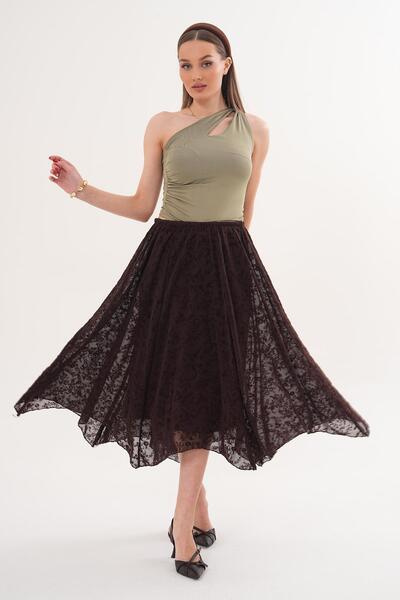 ŞİMAL Дамска подплатена пола с флокиране - 260273