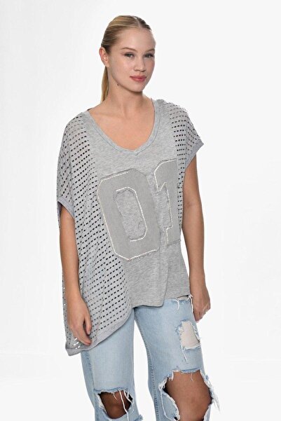 DQMANE Mesh Stone Detail Design Blouse