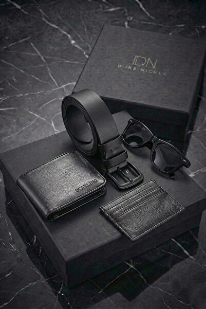 Duke Nickle Men's Black Leather Wallet, Card Holder, Belt, Sunglasses Boxed G...