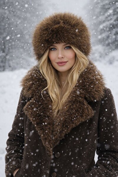 Axesoire 14500 Mango Kumaş Kahverengi Peluş Kalpak Şapka