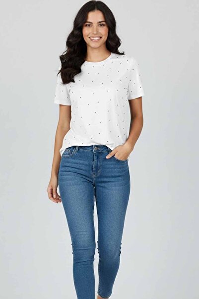 rekor sports Women's Black/White 100% Cotton Stone T-Shirt Premium Stone Deta...