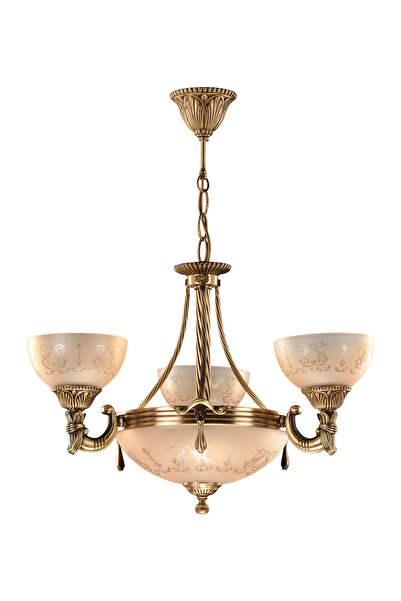 Avize çarşısı Armoni 3 kollu Cam Başlıklı, Eskitme Antik Renk, Sarkıt Avize B...