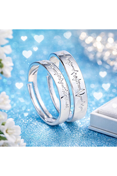 LadyBug Store Copper Couple Ring Heartbeat Themed Lovers' Ring Promise Ring