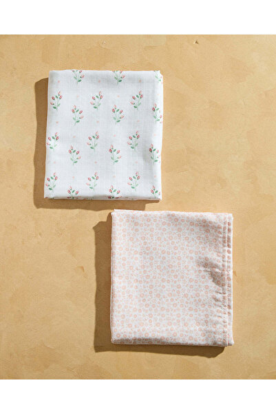 REDTAG طقم بطانيات موسلين باللونين الوردي والأبيض (عبوة من قطعتين)