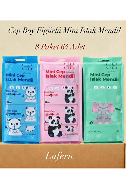 Lufern Taşınabilir Çanta Tipi Mini Islak Mendil Cep Boy Hijyenik Figürlü Seya...