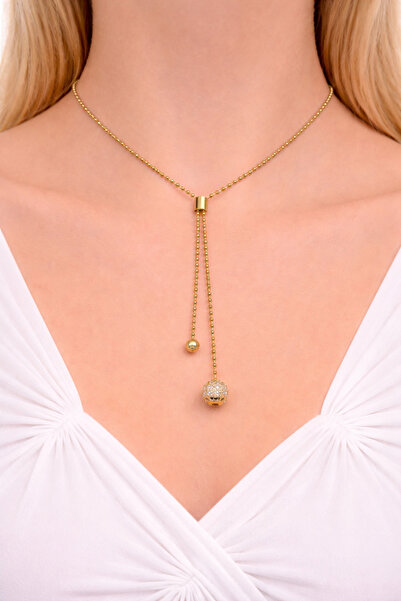 femline قلادة نسائية ذهبية اللون مع تفاصيل كرة لامعة