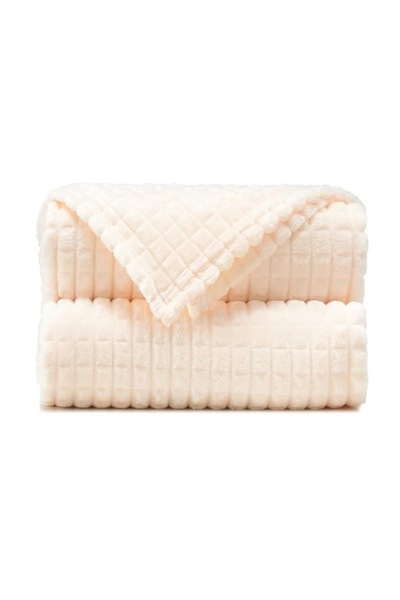 E EFRALL Fluffy Cocolino Blanket with Squares, Double Bed, Cream, 200 x 230 c...