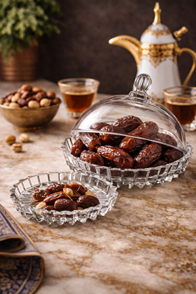Dania 🌴 Glass date serving box with pit dish – 2 pieces | Elegant presentati...