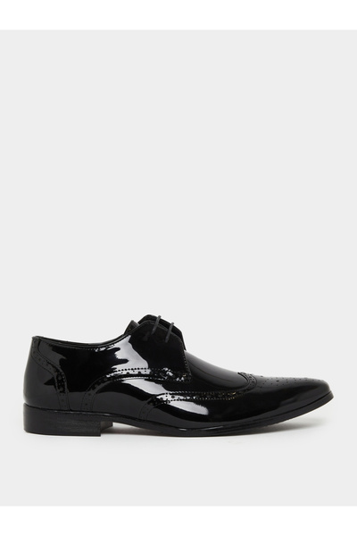 Styli Men Black Patent Leather Wingtip Oxford Shoes