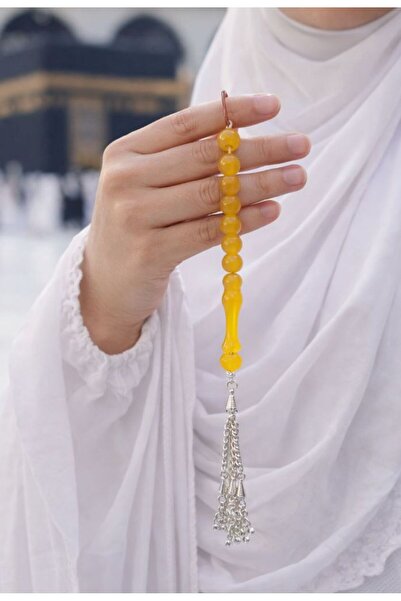 hilalay BAL RENGİ ORJİNAL KEHRİBAR YÜZÜKLÜ TAVAF TESBİHİ ÖZEL KUTULU HEDİYELİK