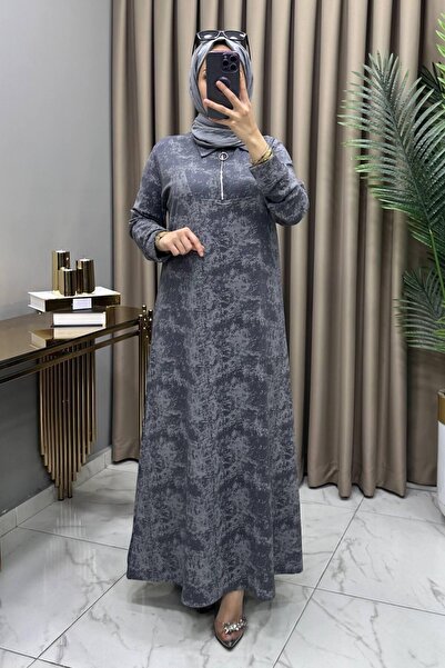 Hürrem Dicle Elbisem Γυναικείο φόρεμα από ύφασμα Modal, γκρι, με ανοιγόμενο γ...