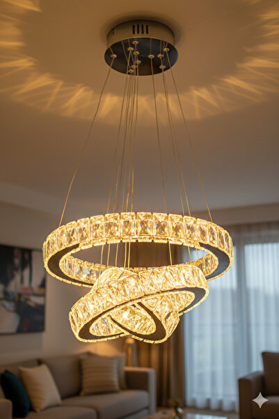 M Mediyamu Aydınlatma Kristal Taşlı 3 Renkli Ledli Kumandalı 40 cm Gümüş Salo...