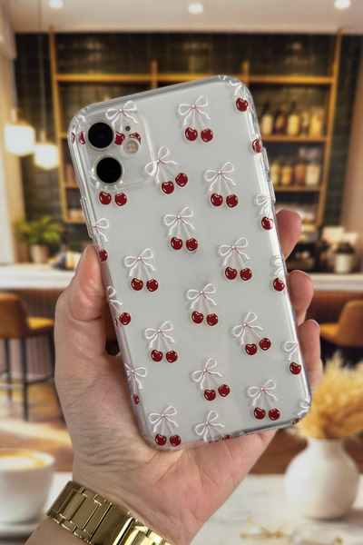 Vip Case Iphone 11 Uyumlu Kiraz Desenli Şeffaf Darbe Emici Kamera Korumalı Cl...