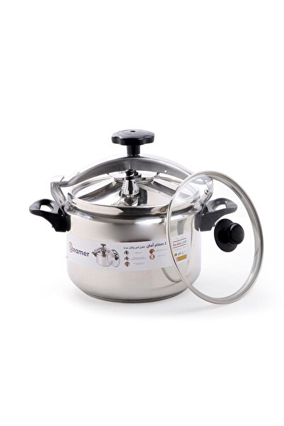 AZAF Steel steamer pressure cooker, 7 liters, with a mesh grille and a glass lid