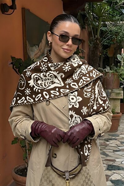 BAHELS Eșarfă triunghiulară pentru femei, cu model etnic vintage, reversibilă