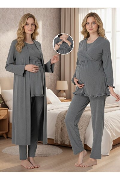 Lohusa Homewear Women's Elegant Long Sleeve Maternity Pajama Set with Smoked ...