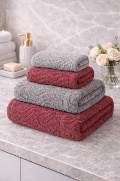 Casa Camelia Soft Textured Cotton 4 Piece Bath and Hand Face Towel Set