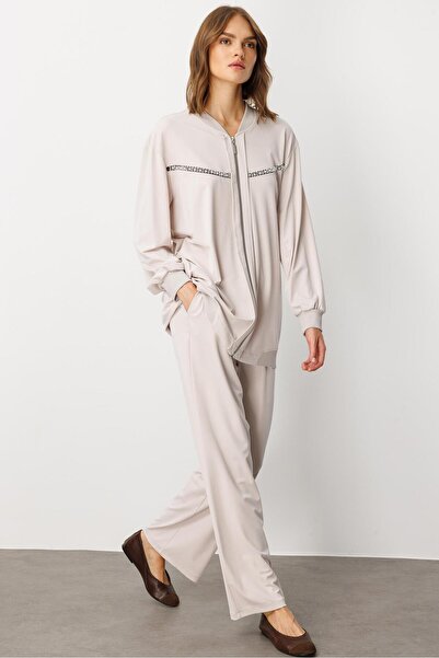 Micca Soft Örme (miccell %55 doğal içerik) Elişi Detaylı Pantalon Kombin Takı...