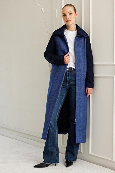 Micca Yüsek Yün İçerikli Desenli Dokuma Beden ve Triko Kol Yaka Detaylı Astar...