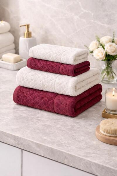 Casa Camelia Soft Textured Cotton 4 Piece Bath and Hand Face Towel Set