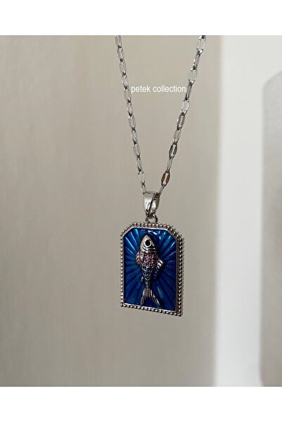 Petek Collection Colorful Enamel, Silver Color, Card Model Steel Necklace