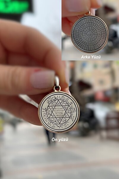 Erer Gümüş Gümüş esmaül hüsna ve süleyman mührü çift taraflı kolye ucu