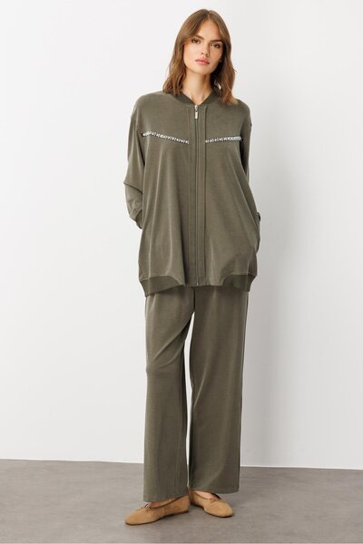 Micca Soft Örme (miccell %55 doğal içerik) Elişi Detaylı Pantalon Kombin Takı...