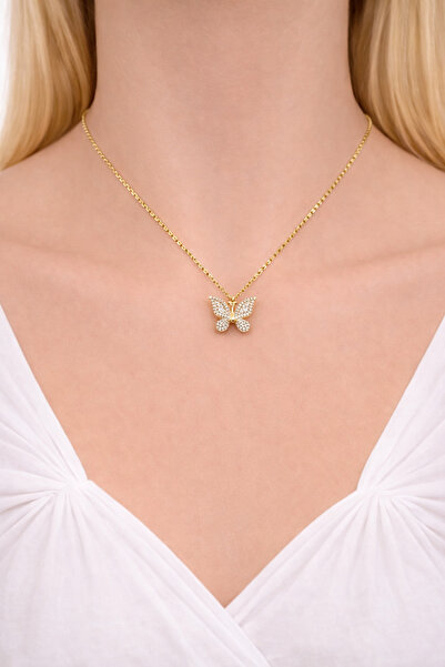 femline قلادة نسائية على شكل فراشة ذهبية اللون