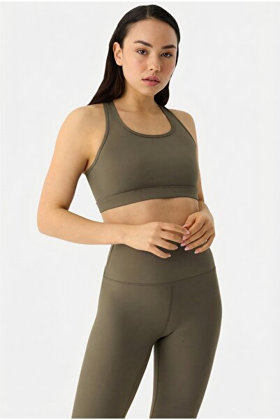 Superstacy Raina Cross Strap High Support Khaki Sports Bra