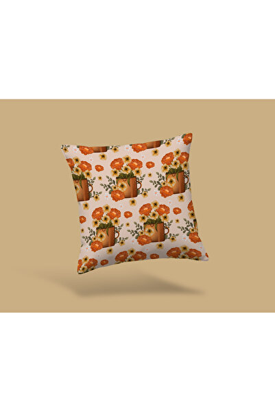 Karkan Tekstil Husă decorativă pentru pernă cu imprimeu floral portocaliu în ...