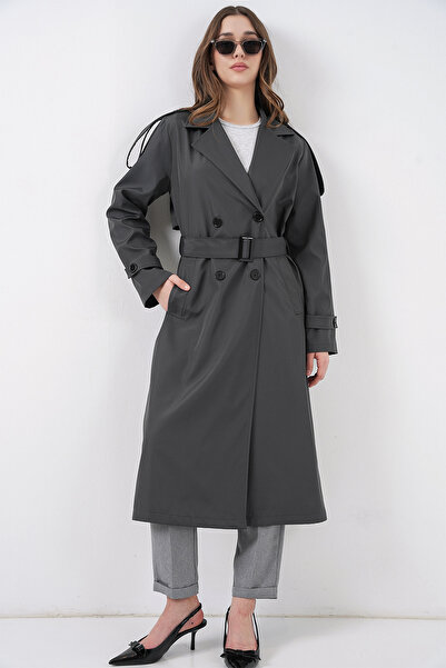 Bigdart 5941 Double-Breasted Collar Long Trench Coat - Anthracite
