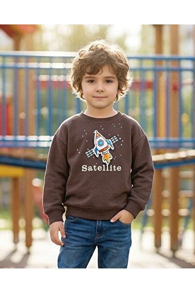 REDTAG Boys Brown Rocket Print Sweatshirt