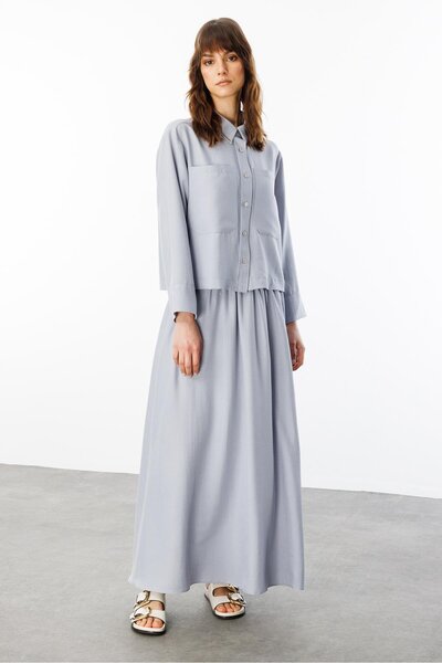 Micca Özel Tasarım Rahat İpekçe Kumaş Spor Zamansız Etek Kombinli Takım-Gri