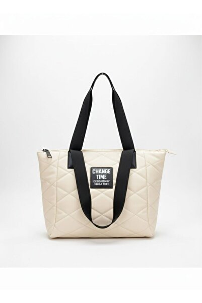 Paydey Quilted Embossed Text Detailed Faux Leather Hand Shoulder Bag