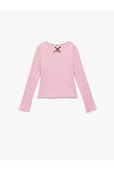 Koton Cotton Slim Fit Long Sleeve Crew Neck T-Shirt with Bow Detail