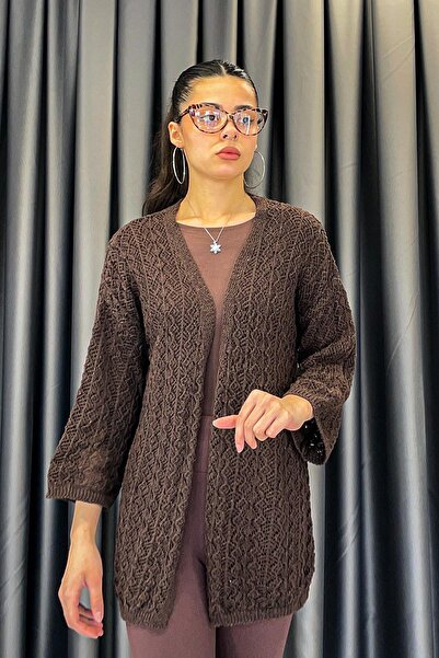 Noa&Noa Zikzak Örgü Model Yarım Kol Hırka - Kahve KAHVE