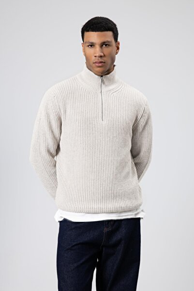 VAMOSCLO Zippered Knitted Sweater Ecru