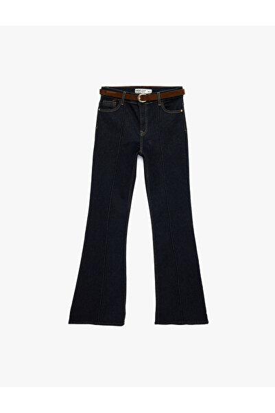 Koton Cotton Belted Spanish Flare Slim Fit Denim Trousers - Flare Jeans