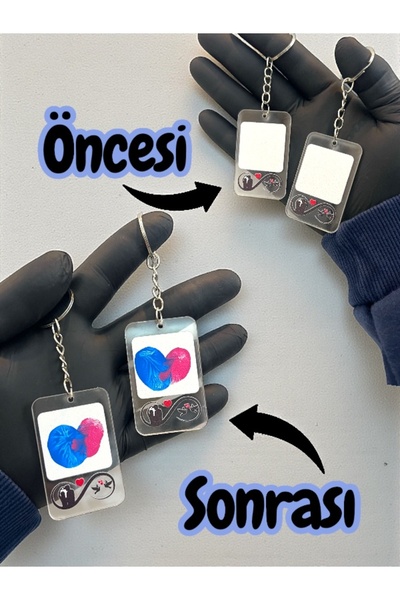 hediye arıları 2'li Parmak İzi Çift Anahtarlık Seti Sevgililer Aileler Arkada...
