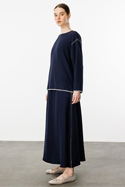 Micca Kenar Nakış Detaylı İpekçe Doku Spor Etek Tunik Kombin Takım-Laci