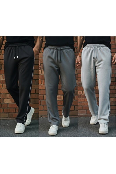 Sizce Moda 3-Piece Baggy Sweatpants – 2 Yarns, Elastic Waist, Wide Legs, Blac...