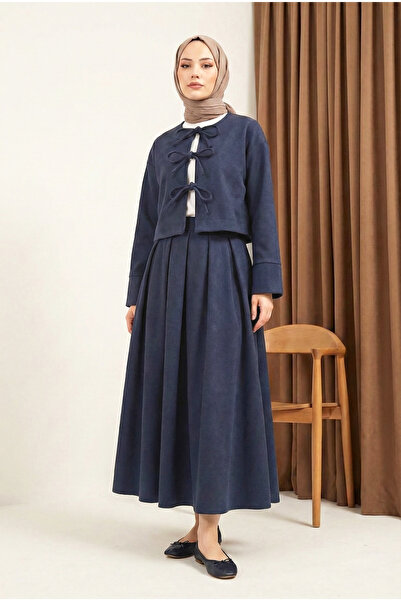 MODAQU Meyra Kaşe Blouse Skirt Set - Indigo