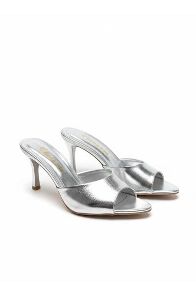 SENASTİL Women's Patent Leather Open-Toe Shoes with Thin 9 cm Heels Slippers