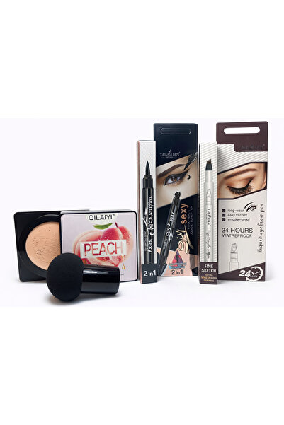 QILAIYI Makeup Set – BB Cushion Peach CC Cream + YABAILAN Waterproof 24H Eyel...