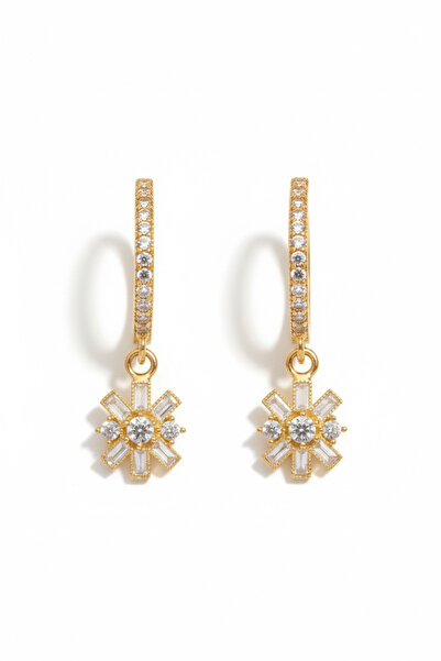 Hakan Güler Kuyumculuk Altın Baget Taşlı Kar Tanesi Model Halka Küpe