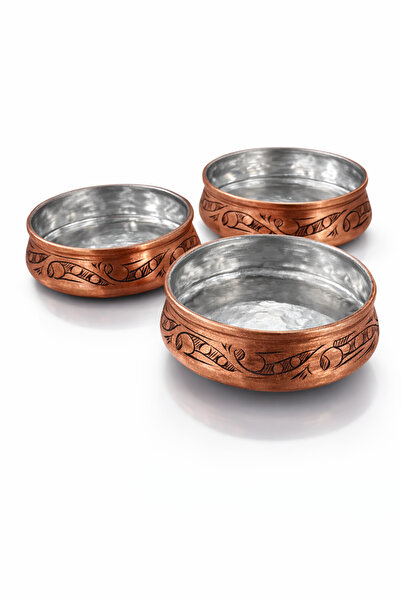 SAFEWRAP El Yapımı İşlemeli Bakır Çerezlik, Kahvaltılık seti 3'lü 5570