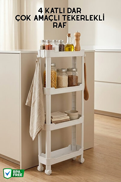 Nandy Home 4 Katlı Dar, Tekerlekli Düzenleyici Raf, Çok Amaçlı Tekerleklı Org...